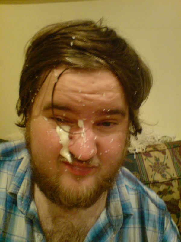 I also sprayed a load of mayonaise in murta's face and it looks like jizz
